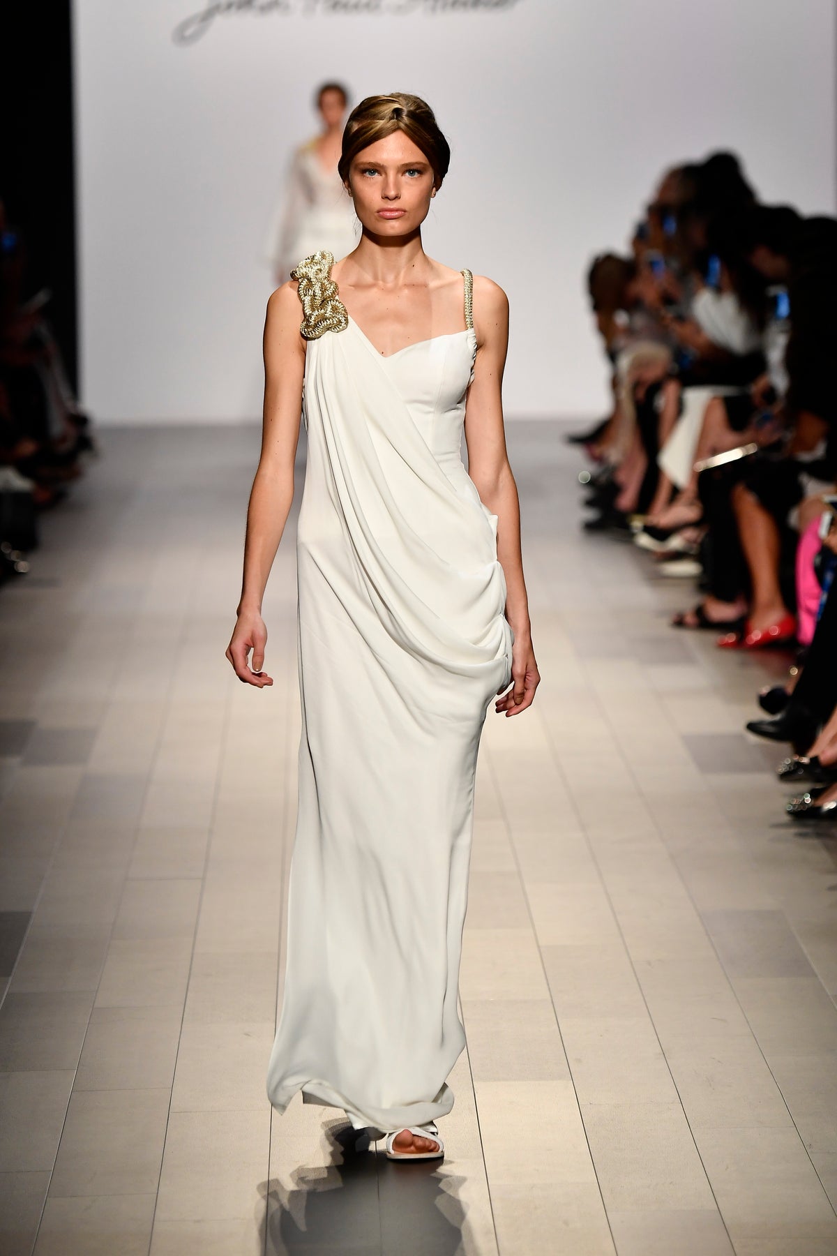Metallic Cord Detailed Viscose Satin Draped Long Dress