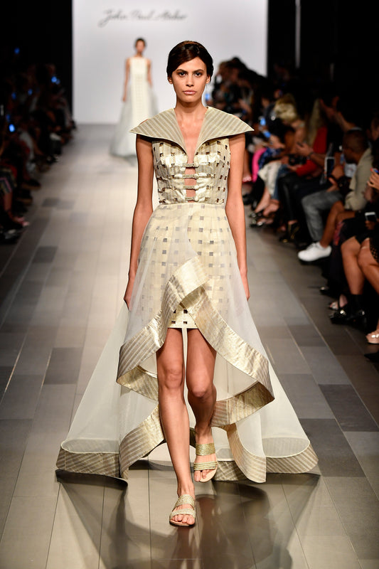 Metallic Jacquard Laser-Cut Organza Dress