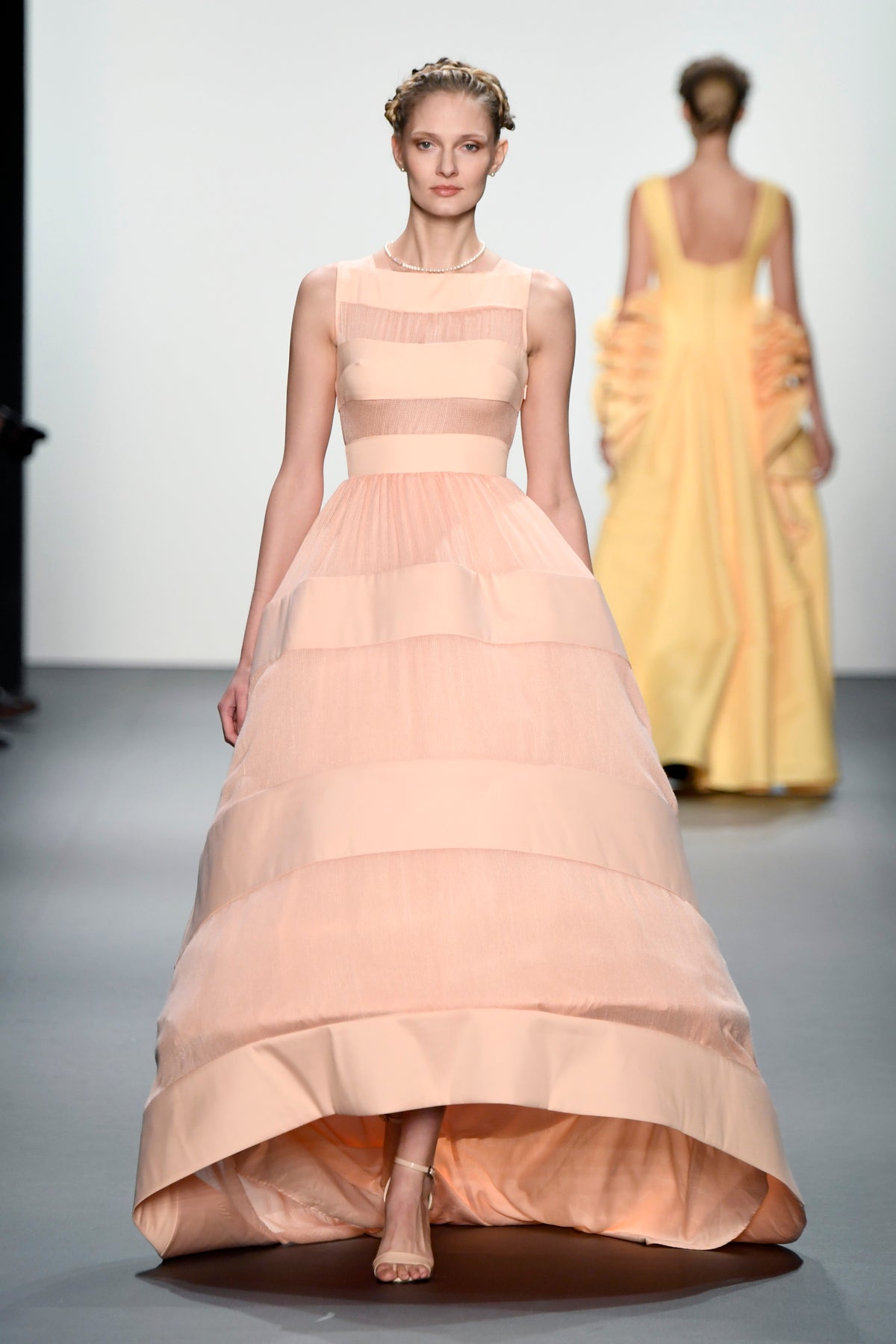 Taffeta and Mesh Paneled Gown