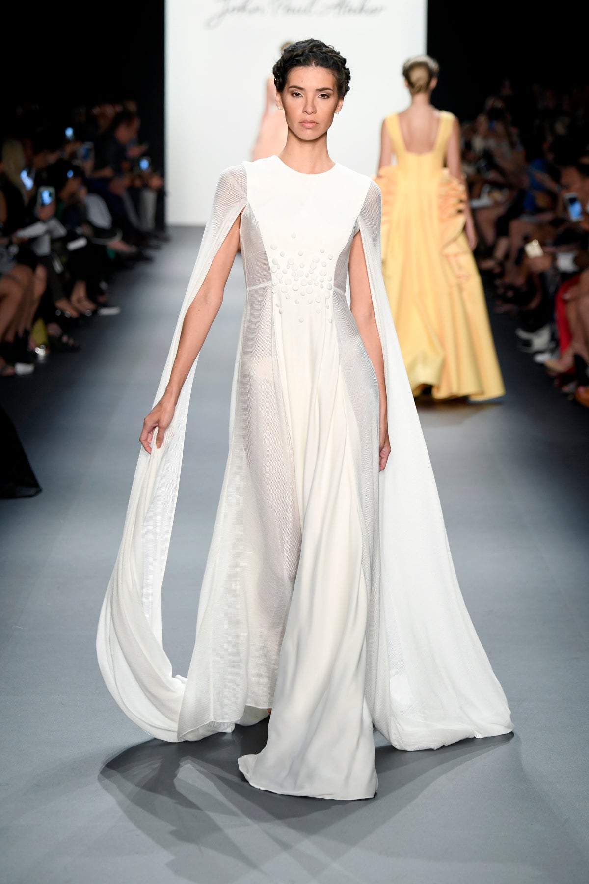 Button Detailed Mesh and Satin Dress