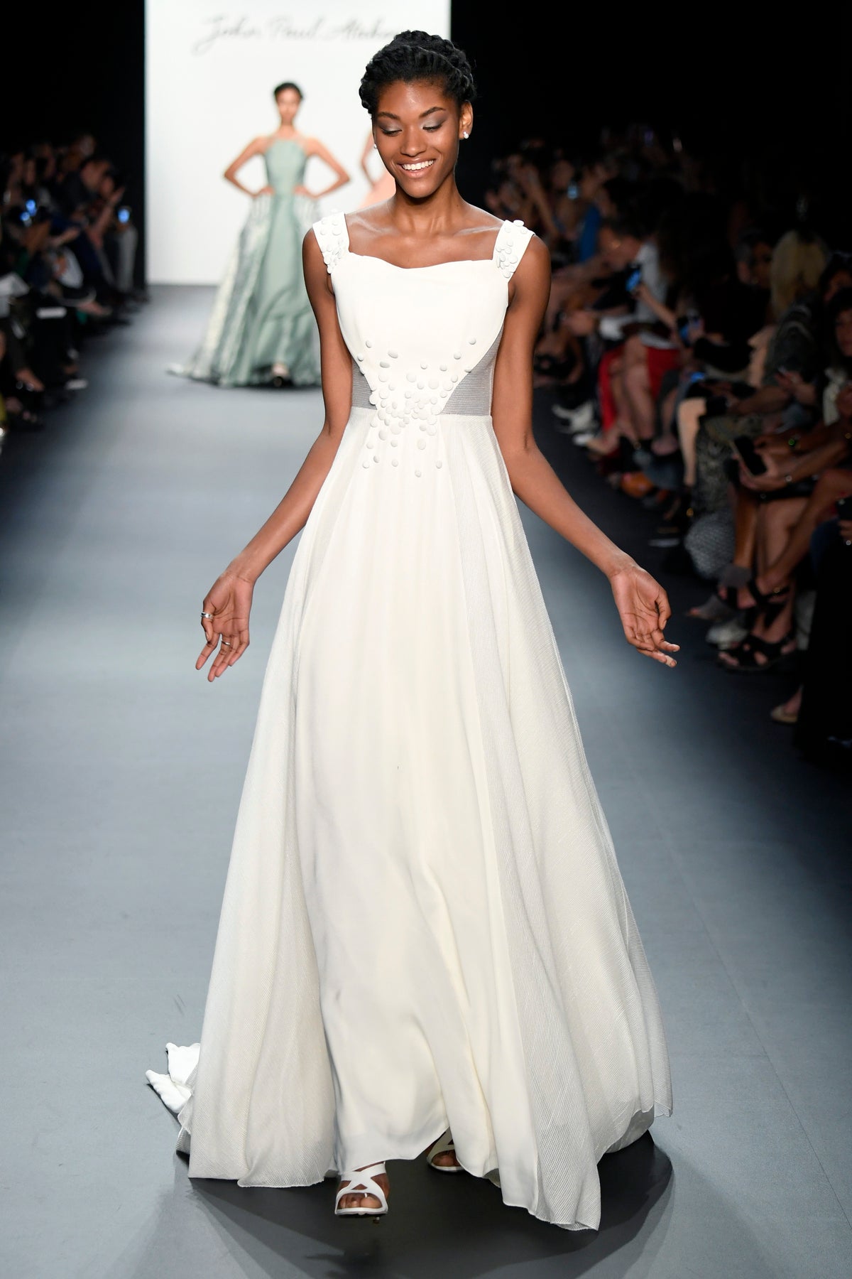 Button Detailed Double Viscose and Mesh Dress