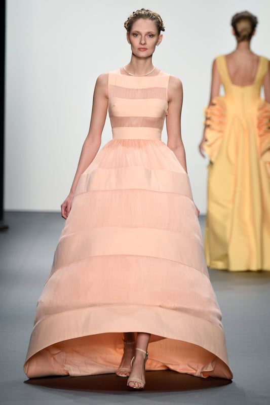 Taffeta and Mesh Paneled Gown
