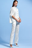 Structured Cotton Twill Cape Jacket with Jacquard Wide-Leg Pant