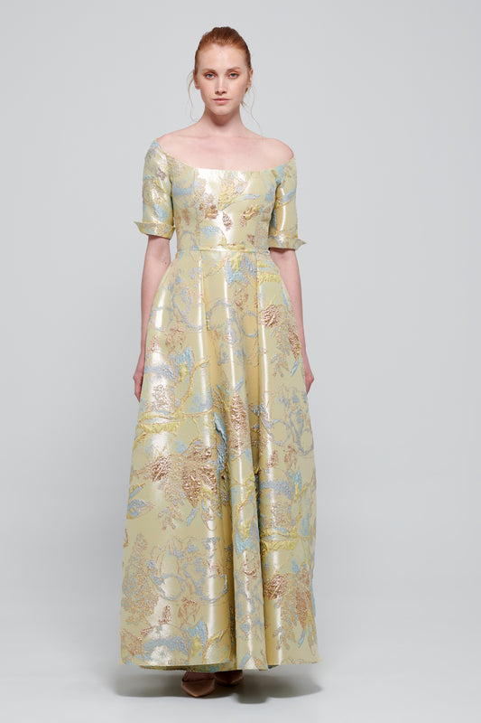 Off-The-Shoulder Neckline Fit and Flare Silhouette Long Dress