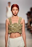 Hand Weaved Cord Detailed Faille Crop Top and Pant