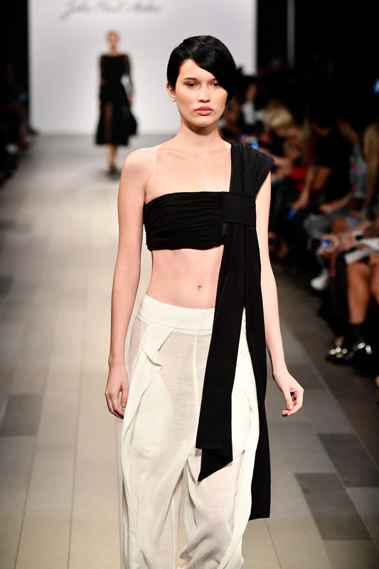 Draped Viscose Jacquard and Faille Crop Top and Pant