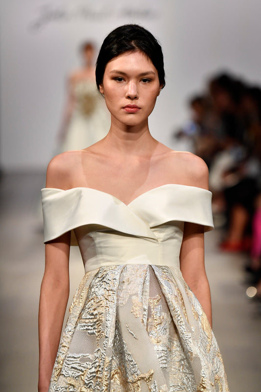 Metallic Burn-Out Organza and Taffeta Slit Long Dress