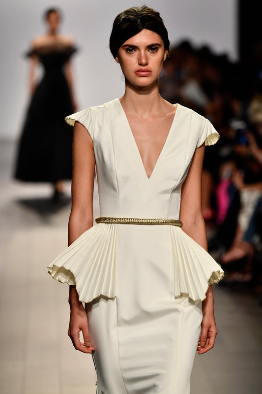 Pleated Taffeta Structured Faille Long Dress