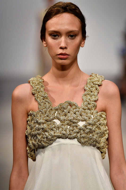 Hand Weaved Cord Detailed Organza Long Dress