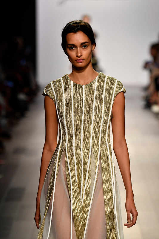 Metallic Cord Panelled Organza Long Dress