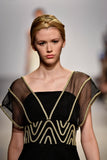 Metallic Cord Detailed Faille and Organza Long Dress