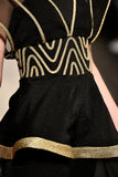 Metallic Cord Detailed Faille and Organza Long Dress