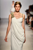 Metallic Cord Detailed Viscose Satin Draped Long Dress