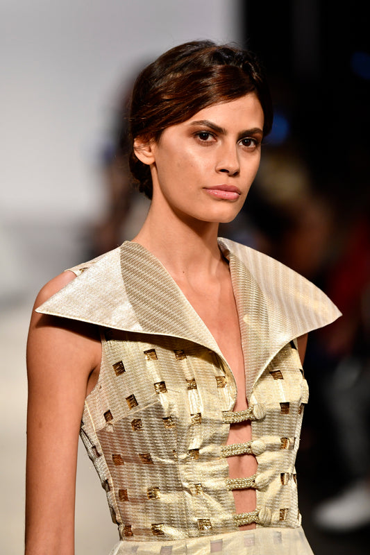 Metallic Jacquard Laser-Cut Organza Dress