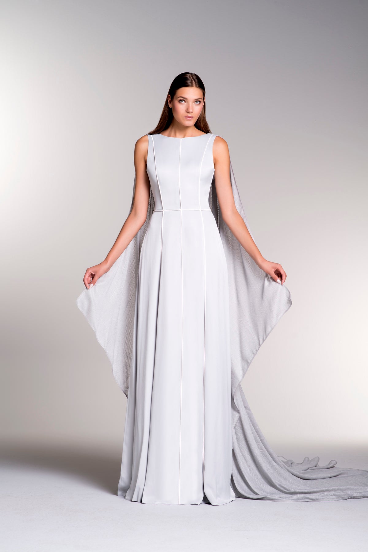 Mesh Cape Satin Gown