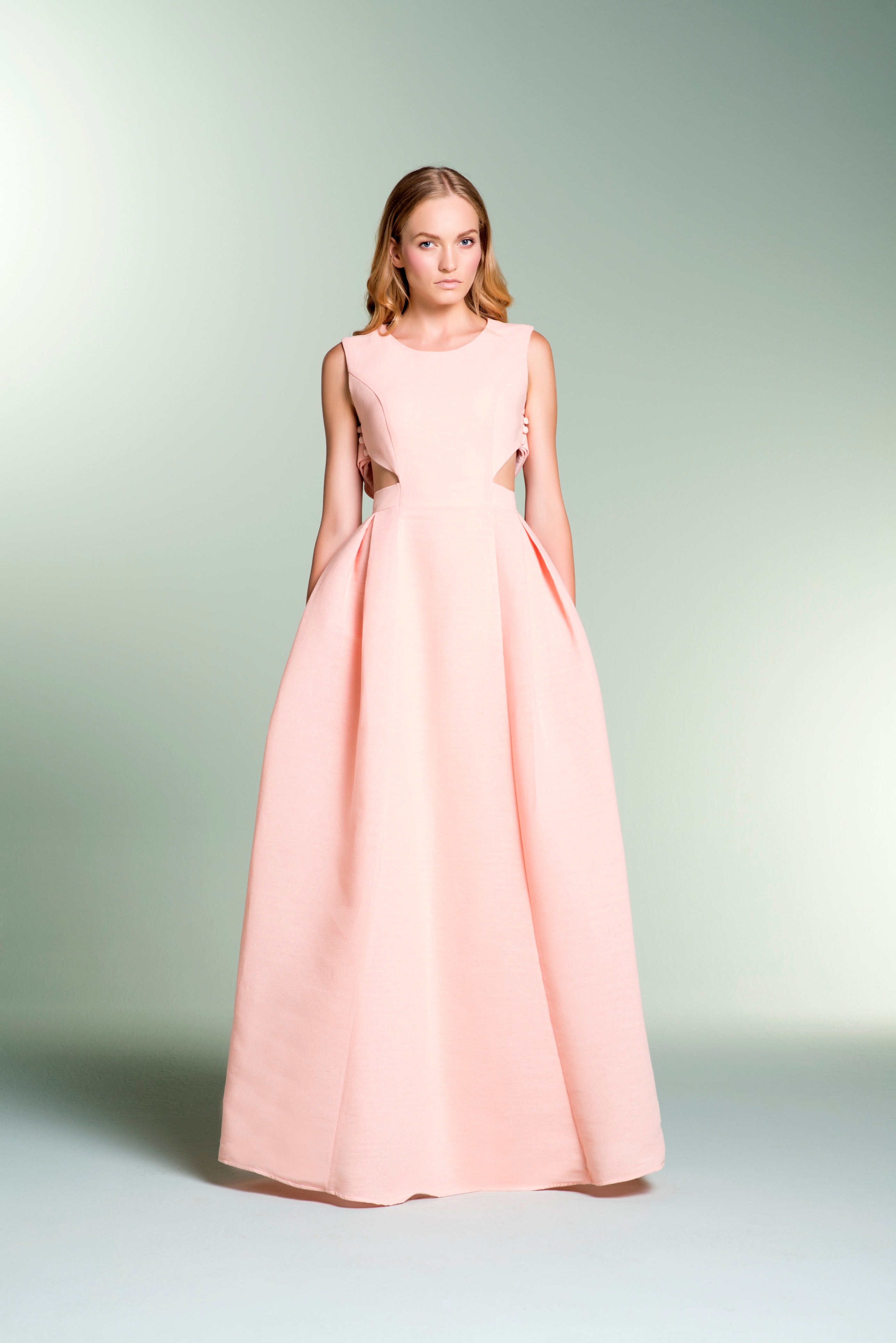 Pleated Cut-Out Cotton Twill Gown