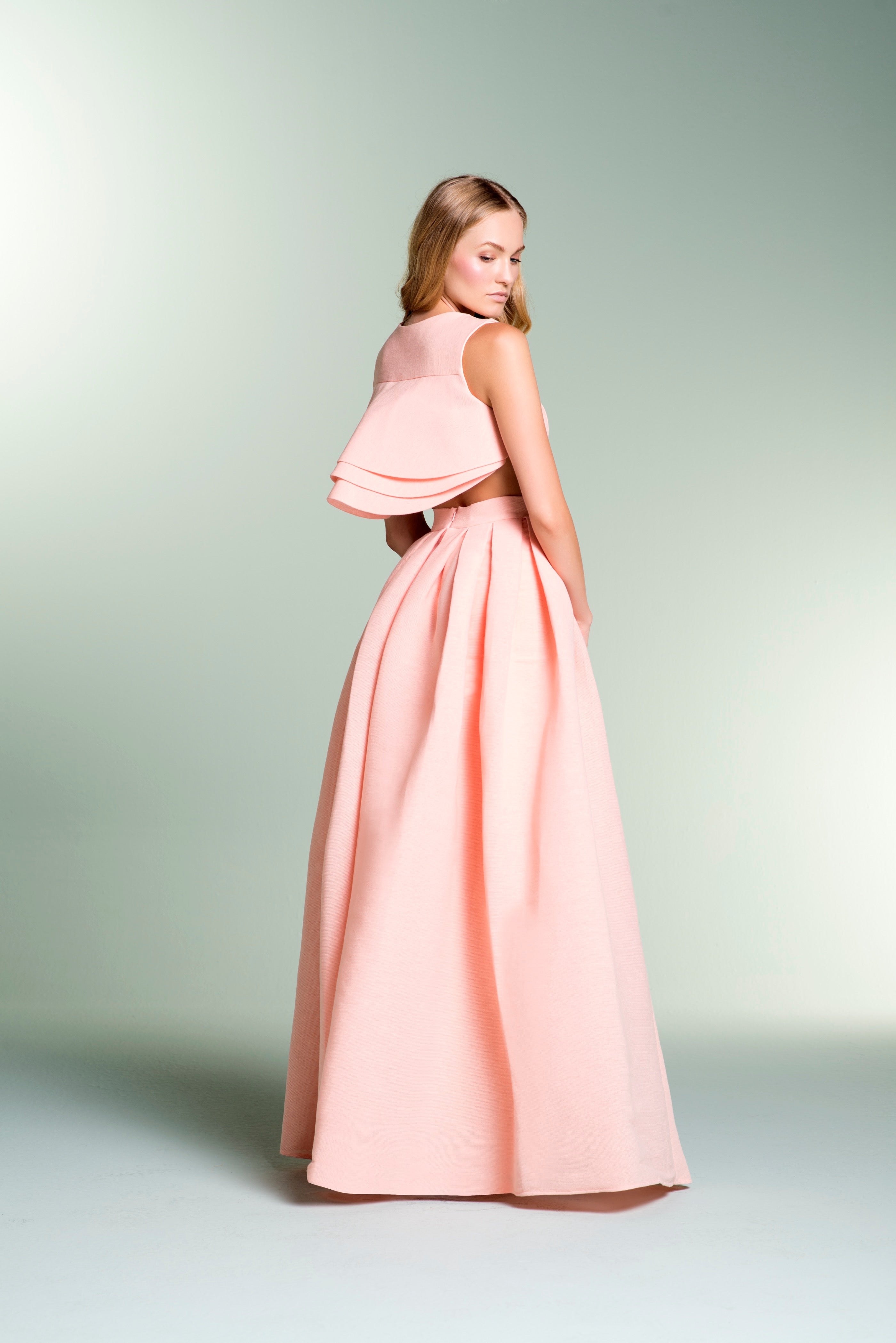 Pleated Cut-Out Cotton Twill Gown