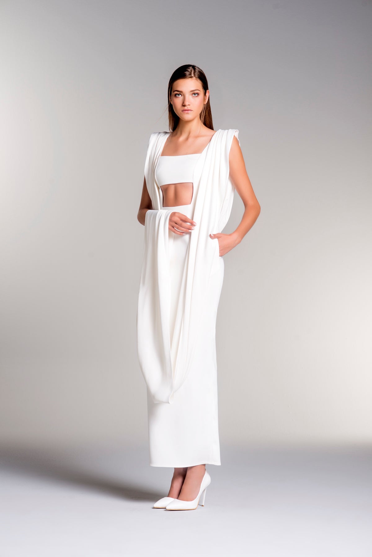 Cut-Out Detailed Draped Viscose Dress