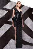 Asymmetric Leatherette and Faille Dress