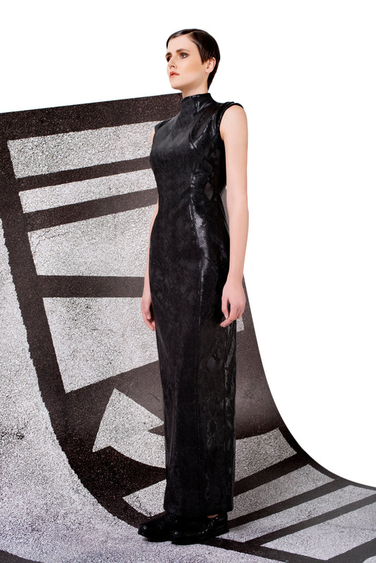 High-Neck Leatherette Dress