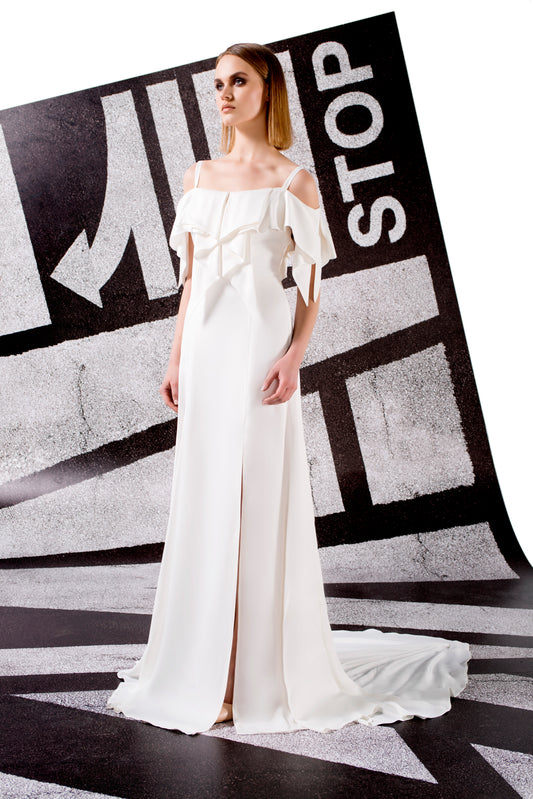 Ruffle Detailed Viscose Satin Dress