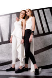 Asymmetric Structured Faille and Leatherette Jumpsuit