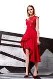 Asymmetric Faille and Faux Leather Dress