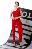 Ruffle Detailed Satin and Double Viscose Jumpsuit