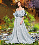 Bow detailed metallic and flowered jacquard gown - John Paul Ataker