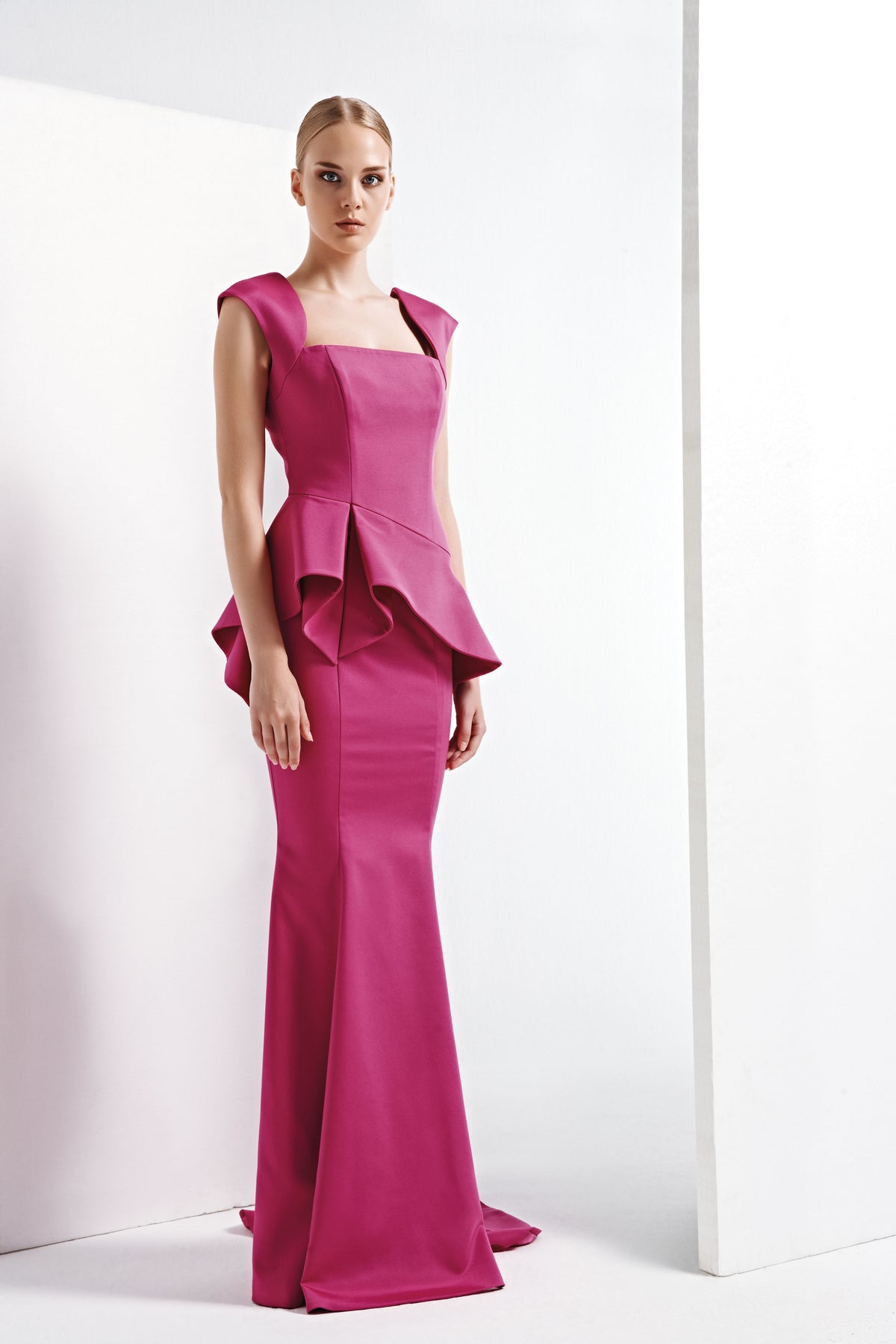 Structured Faille Peplum Mermaid Dress