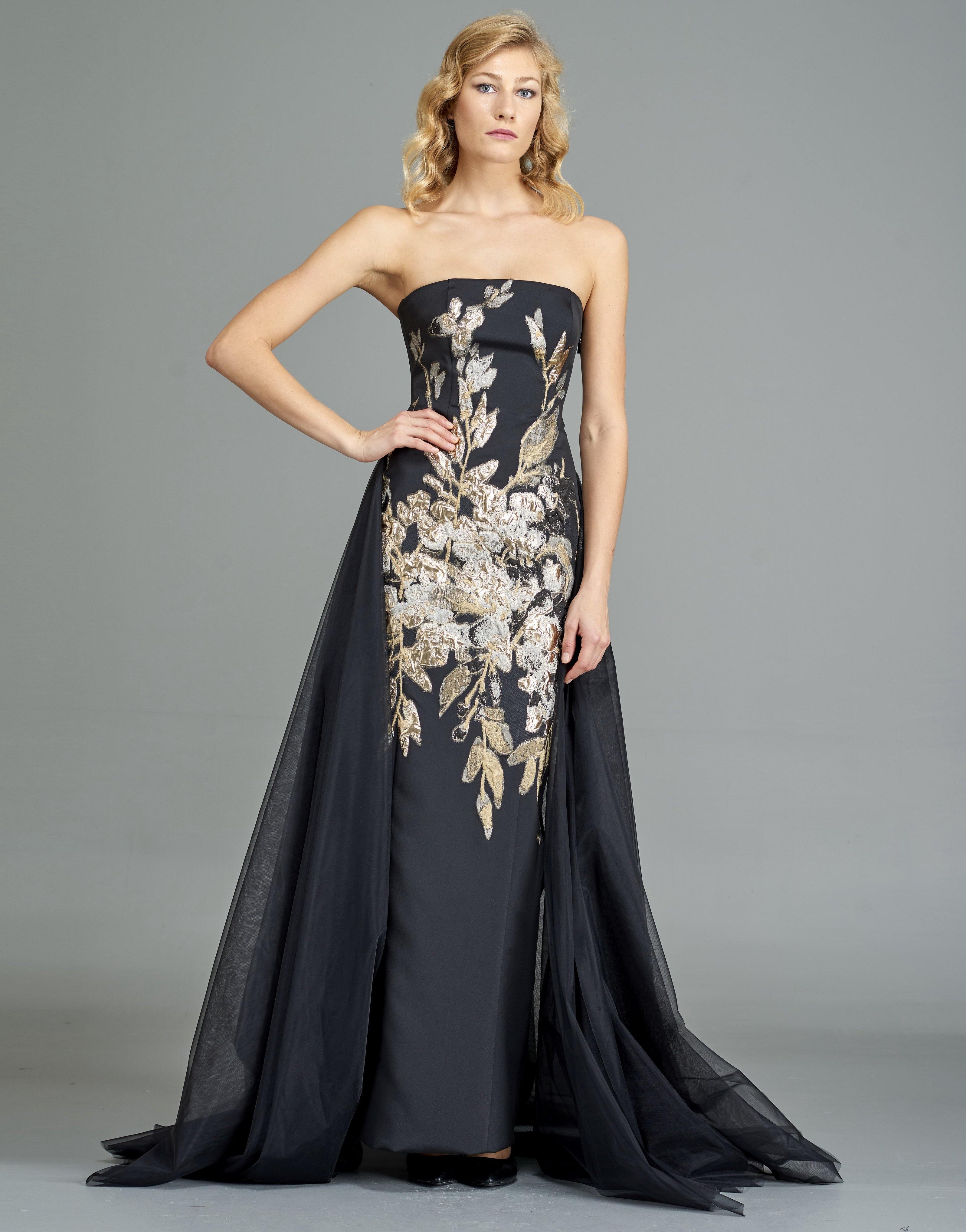 Flower Applique Faille Gown with Organza overskirt - John Paul Ataker