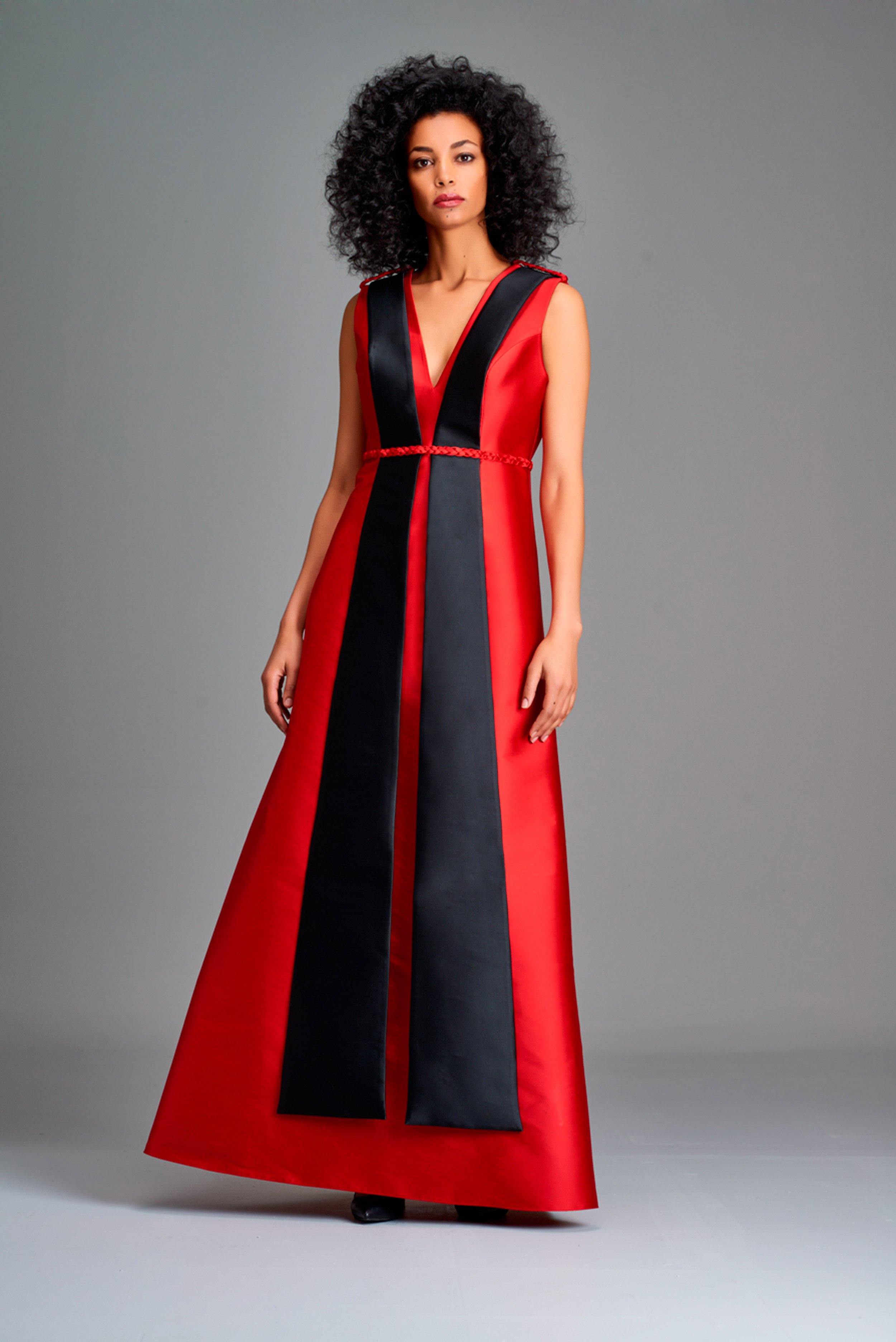 Panelled two-toned long dress - John Paul Ataker