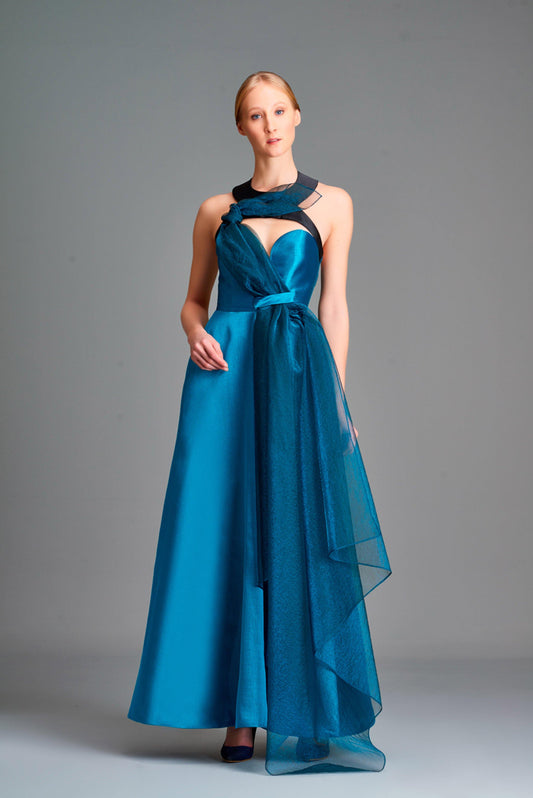 Organza and double-side taffeta long dress - John Paul Ataker