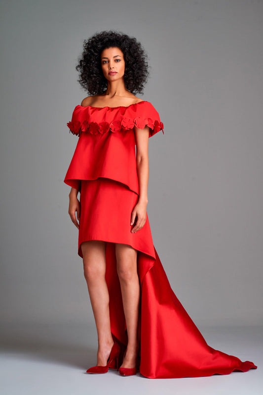 3d flower detailed taffeta dress - John Paul Ataker