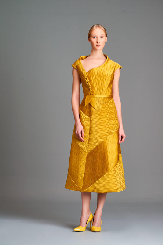 Pleated satin assymmetric midi dress - John Paul Ataker
