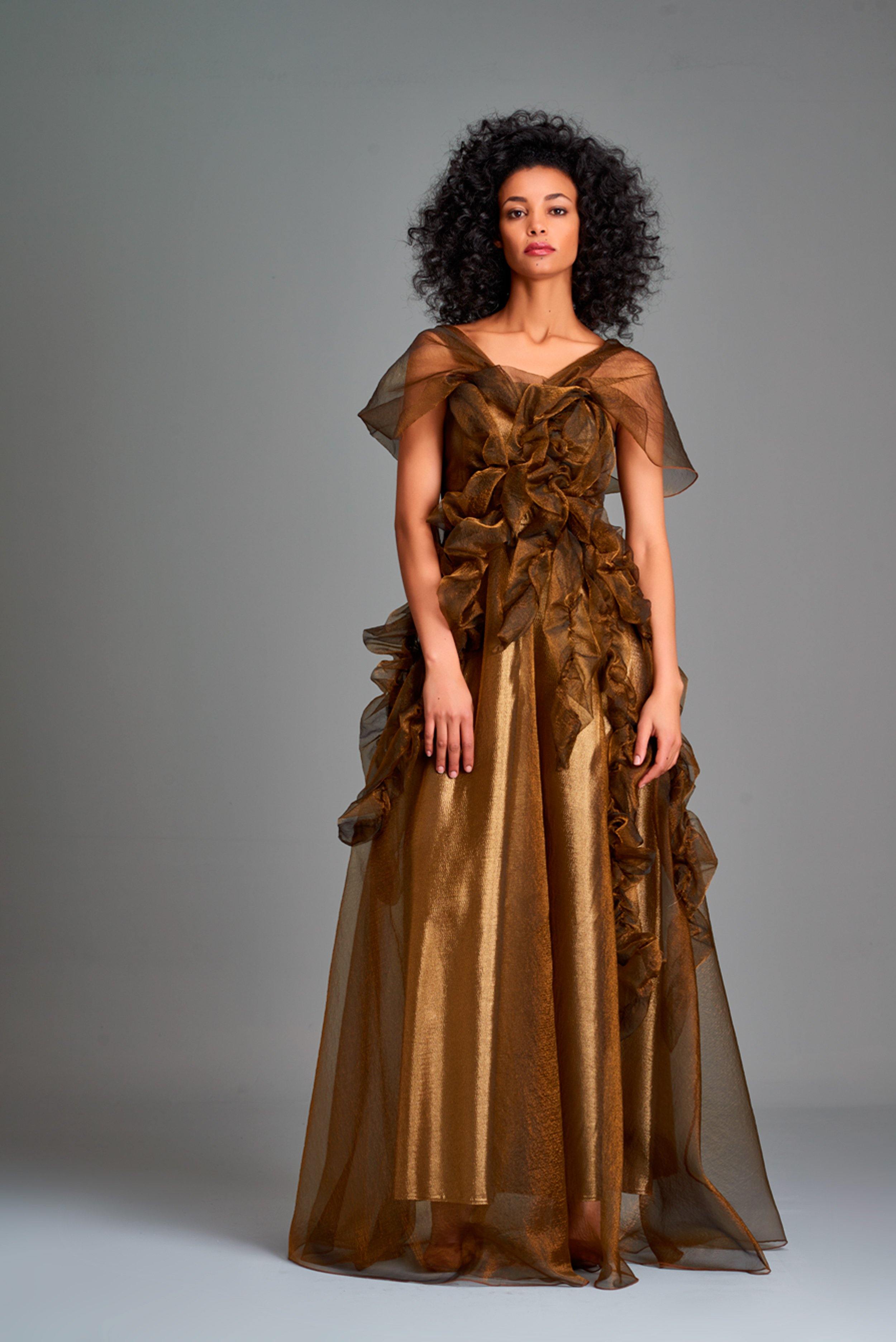 Draped Organza and Metallic Satin Gown John Paul Ataker Draped Organza and Metallic Satin Gown John Paul Ataker