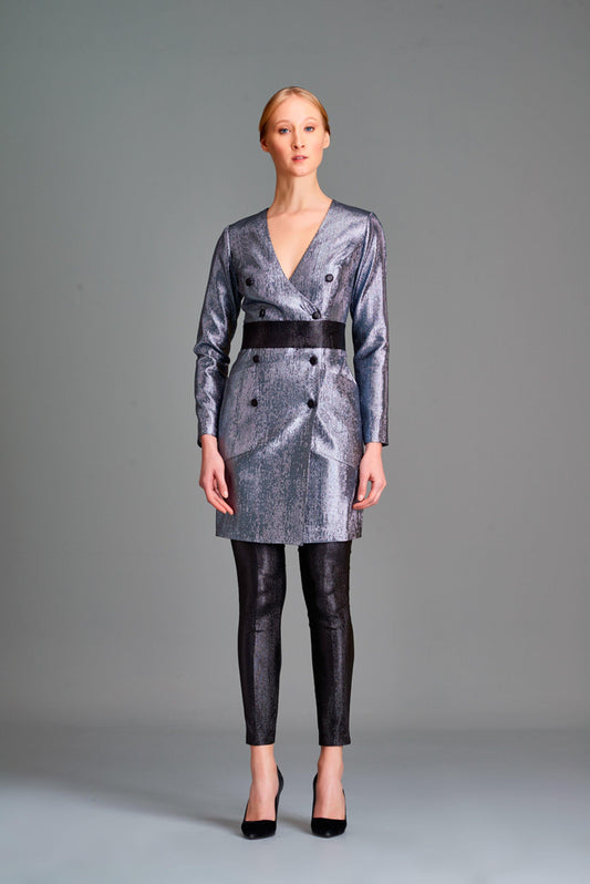 Two-tone stretch metallic draped short dress - John Paul Ataker