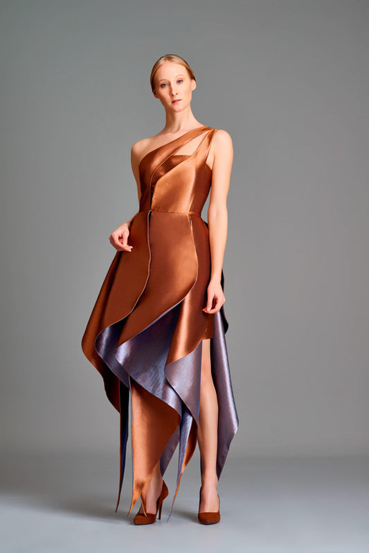 Layered double-side taffeta midi dress - John Paul Ataker