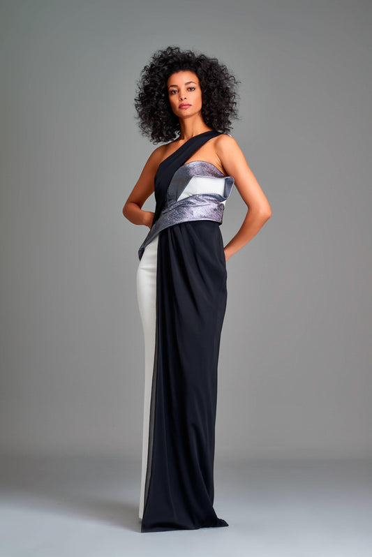 Two-toned double viscose and stretch metallic dress - John Paul Ataker