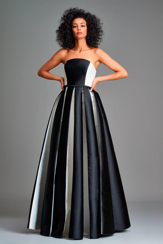 Two-toned taffeta pleated gown - John Paul Ataker