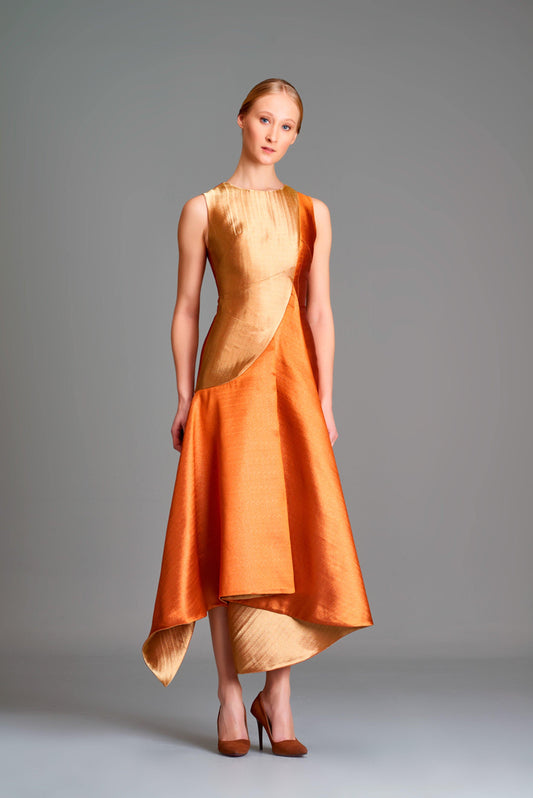 Assymmetric double-side taffeta midi dress - John Paul Ataker