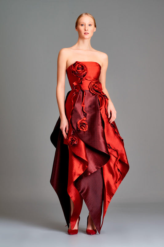 3d flower detailed double-side taffeta midi dress - John Paul Ataker