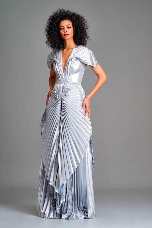 Hand-stitched pleated gown - John Paul Ataker