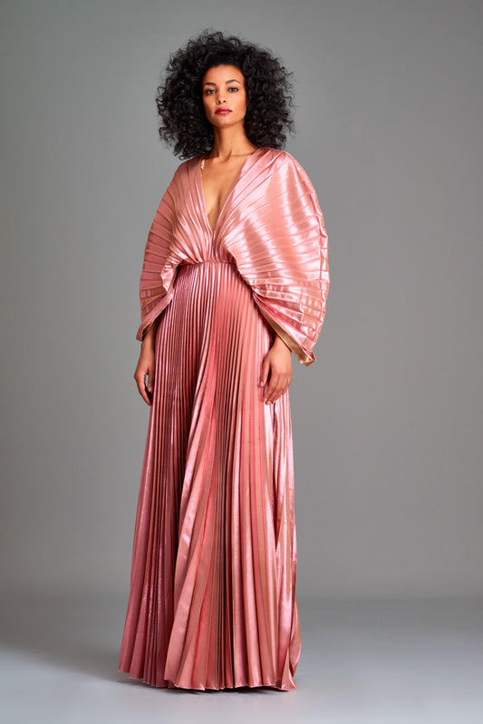 Pleated metallic satin gown - John Paul Ataker