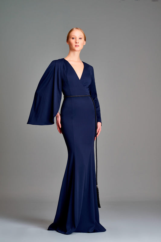 One-cape sleeve double viscose long dress - John Paul Ataker