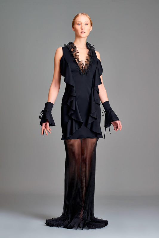 Pleated organza and double viscose dress - John Paul Ataker