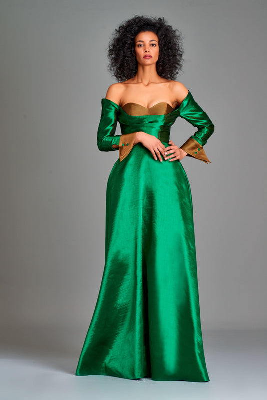 Structured double-side taffeta long dress - John Paul Ataker