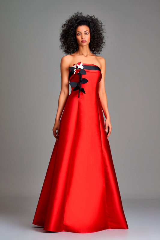 3D flower detailed two-tone long taffeta dress - John Paul Ataker