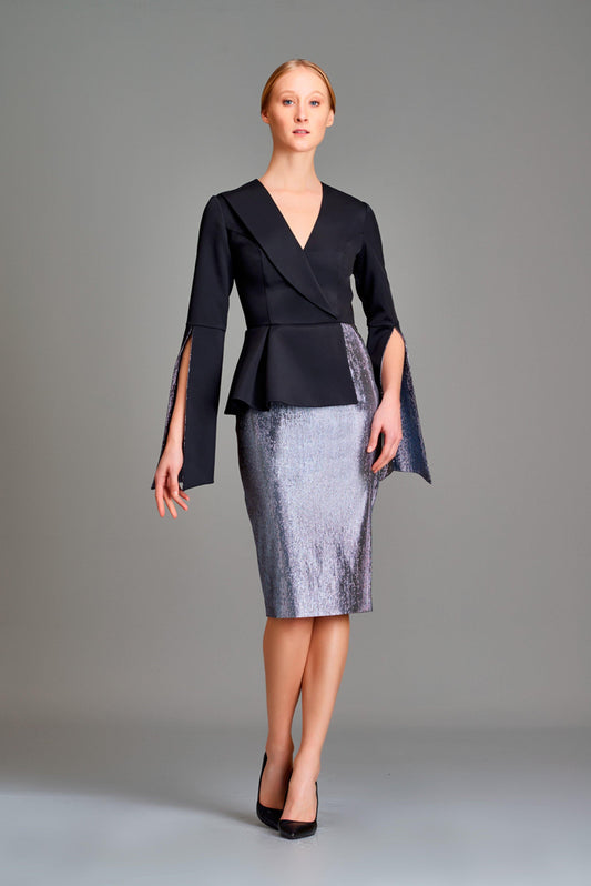 Stretch metallic and faille short dress - John Paul Ataker