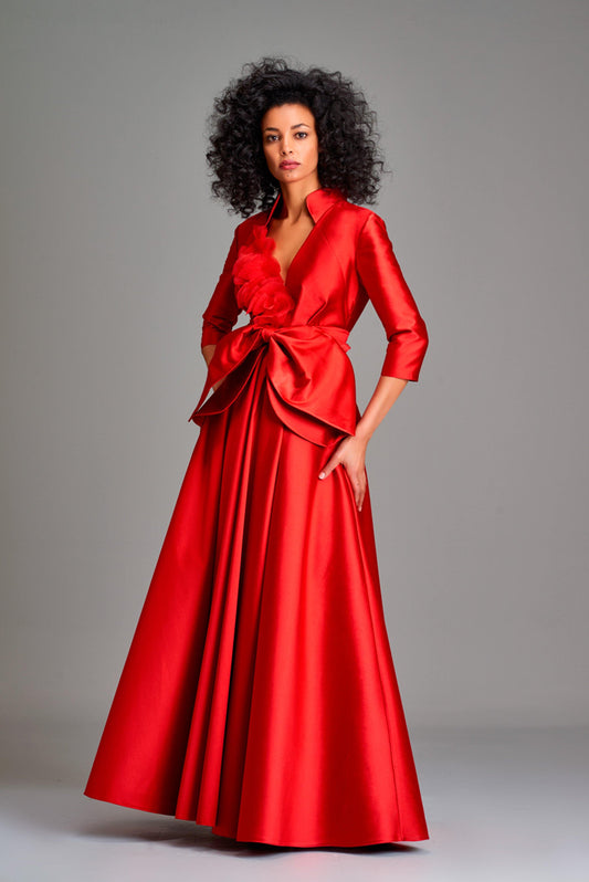 Bow detailed taffeta long dress - John Paul Ataker